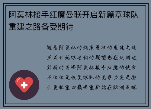 阿莫林接手红魔曼联开启新篇章球队重建之路备受期待 阿莫林接手红魔曼联开启新篇章球队重建之路备受期待