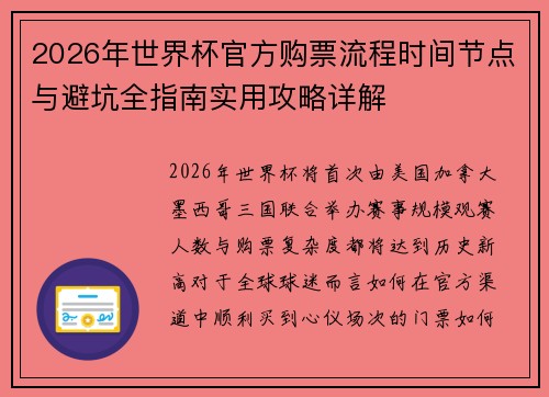 2026年世界杯官方购票流程时间节点与避坑全指南实用攻略详解